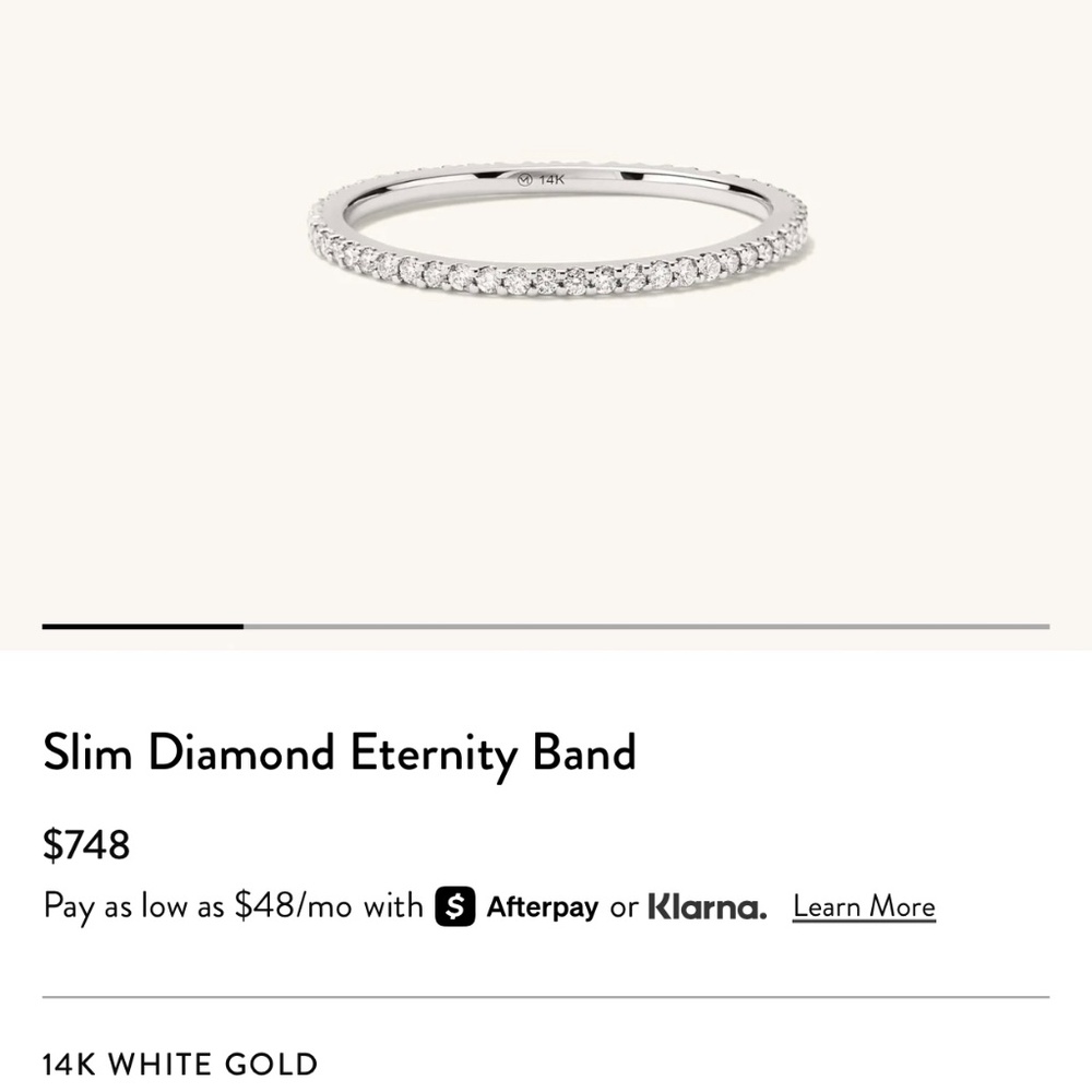 NWT Mejuri Slim Diamond Eternity Band 14k White Gold